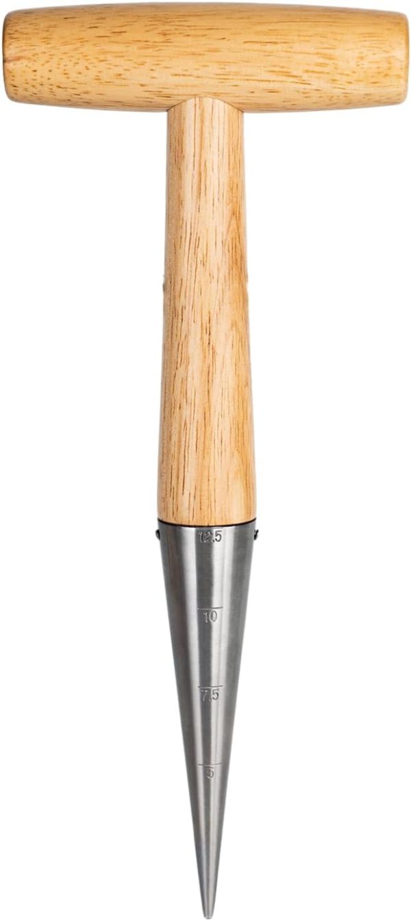 D Hand Dibber Garden Tool, Seed Planter Tool with Wood Handle for Sowing Seed - 5" Seed Dispenser for Planting Steel Garden Dibber, Transplanting Plants,Planting Bulb,Digging