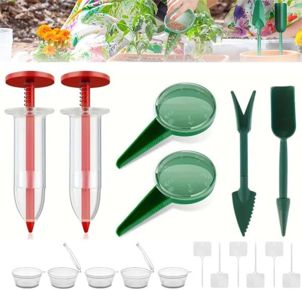 6 PCS Mini Seed Spreader Set, 2025 New Mini Sowing Seed Dispenser, Small Garden Seed Planter Tool, Hand held Manual Seed Spreader with Seedlings Dibber and  Set for Tiny Seeds