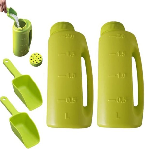 [2 Set] Handheld Spreader, 2L Ice Melt Spreader with Scoop, Snow Salt Spreader, Salt Dispenser for Snow, Ice Melt Salt Spreader Handheld Shaker for Lawn Seed, Salt, Ice Melt