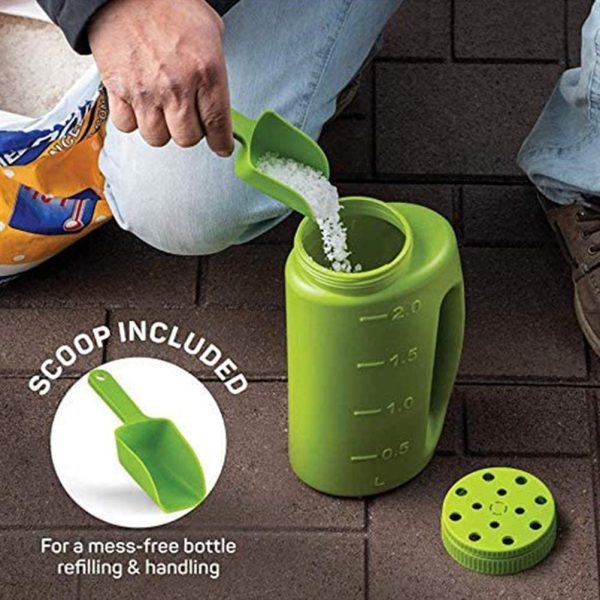 Spreader Shaker Salt Seed Spreader for Seeds 2L Ice Melt Tool Garden Fertilizer Plant Food Spreader Adjustable Handheld Lawn Fertilizer Bottle with Scoop Durable and Practical - Image 2