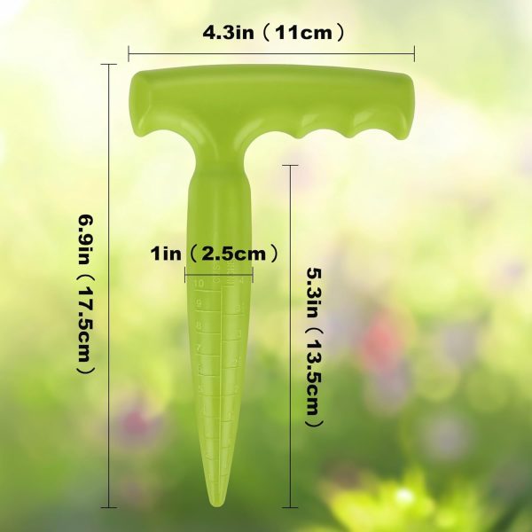 6.9 inch Bulb Planter Tool Plastic Sow Dibbler with Handle Garden Hand Dibber Garden Seed Tool for Sowing Seeds Planting Bulbs Digging (Light Green) - Image 2