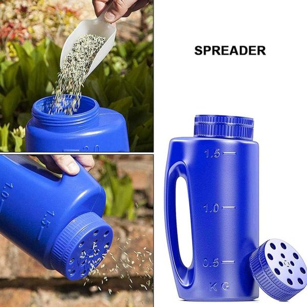 D 2L Lawn Seed Spreader, Hand Spreader Shaker Handheld Shake Dispenser for Turf Fertilizer Ice Salt Seed Grass and Garden(Blue) - Image 2