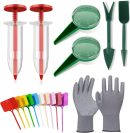 17Pcs Mini Seed Spreader, 2025 New Mini Sowing Seed Dispenser with a Pair of Gloves and Ten Plant Labels, Manual Seedlings Dibber and  Set, Small Seed Planter Tool for Garden