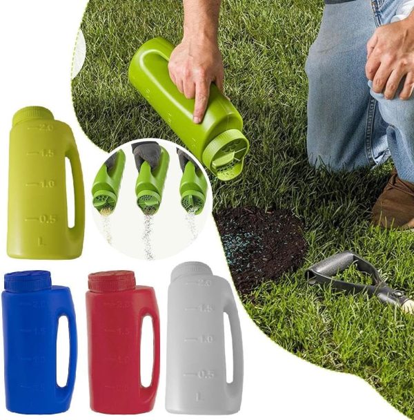 Handheld Grass Seed Spreader - 2L Ice Melt Spreader with Scoop, Fertilizer Spreader Handheld, Ice Melt Spreader with Capacity Scale, Salt Spreader for Garden Lawn Grass Planting (Blue) - Image 2