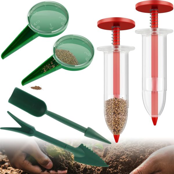 6 PCS Mini Seed Spreader, Sowing Seed Dispenser with 5 Speeds, Sowing Helper, Small Seed Planter Tool, Manual Seedlings Dibber and  Set, Seed Sower Spreader Handheld for Tiny Seeds (Red)