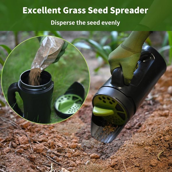 Seed Spreader Hand Held, Hand Spreader Lawn and Garden for Fertilizer Grass Seed Salt Ice Melt Earth Food, Seed Shaker with Multiple Adjustable Opening Sizes for All Purpose, Up to 80 Oz - Image 2